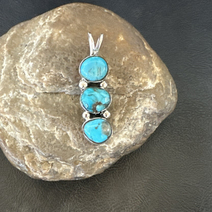Blue Turquoise 3 Stone Navajo Sterling Silver Cluster Pendant Only 18347