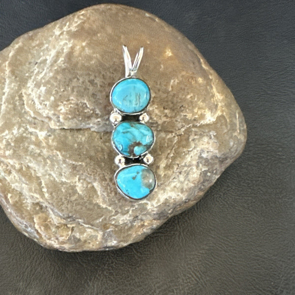 Blue Turquoise 3 Stone Navajo Cluster Pendant Only | Sterling Silver | Authentic Native American Handmade | 18347