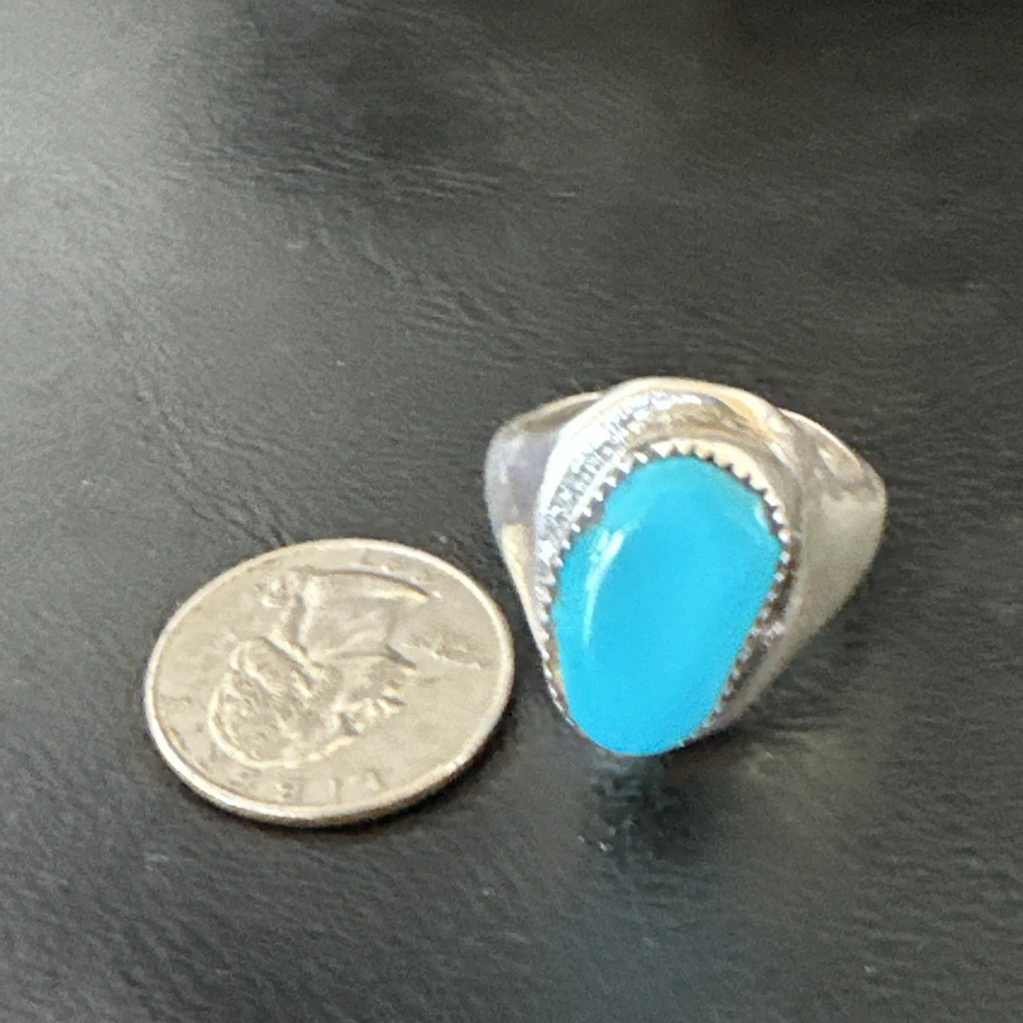 Blue Kingman Turquoise Navajo Sterling Silver Ring Size 11 19408