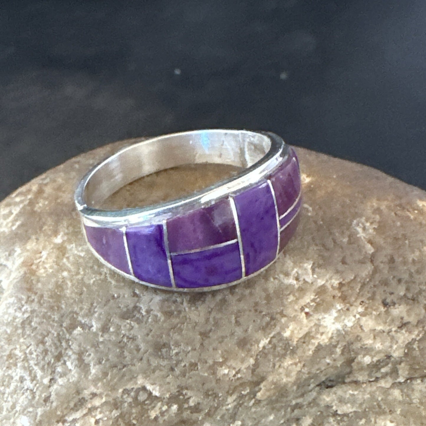 Native Womens  Purple Stone Navajo Sterling Silver Ring Set Sz 10 17778