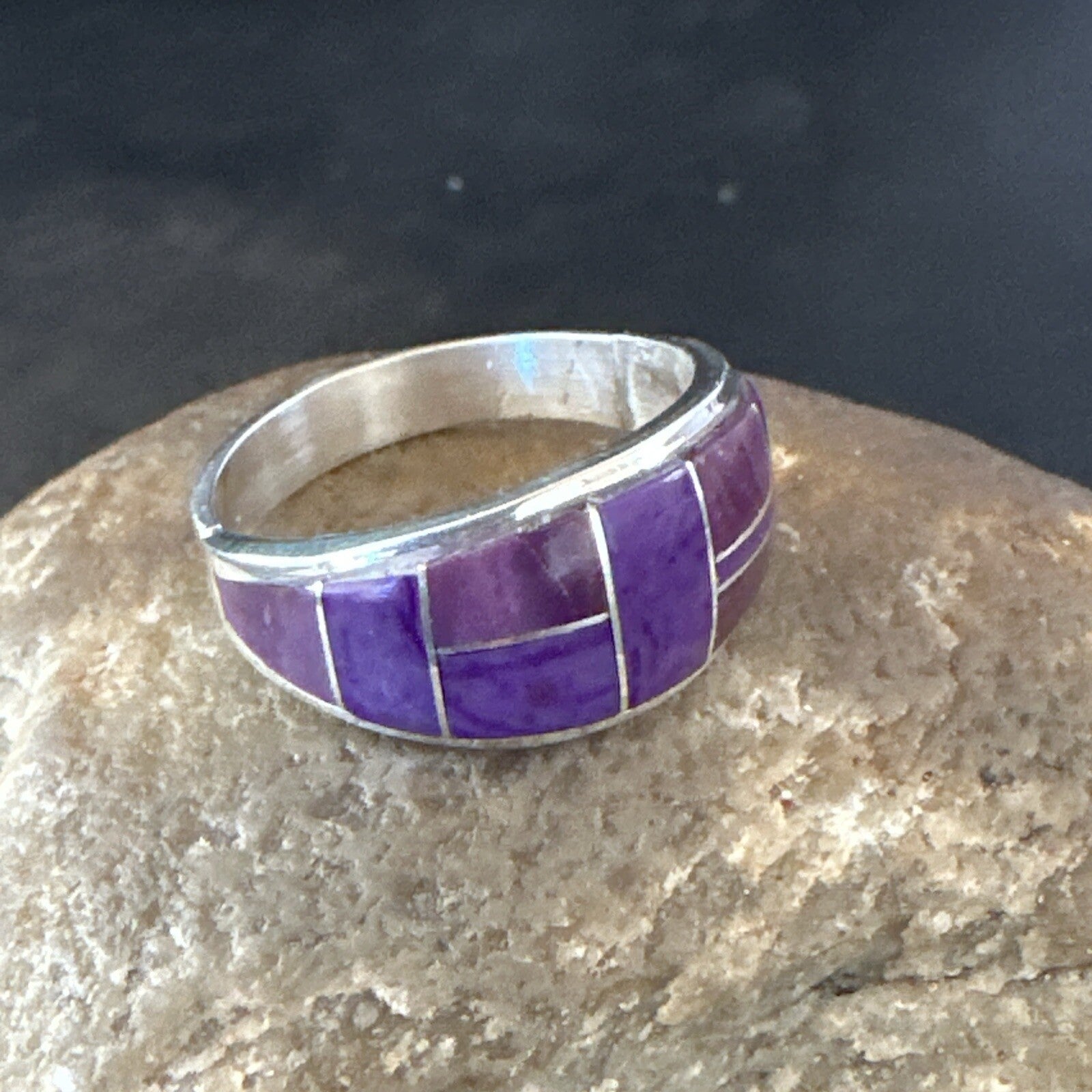Native Womens  Purple Stone Navajo Sterling Silver Ring Set Sz 10 17778