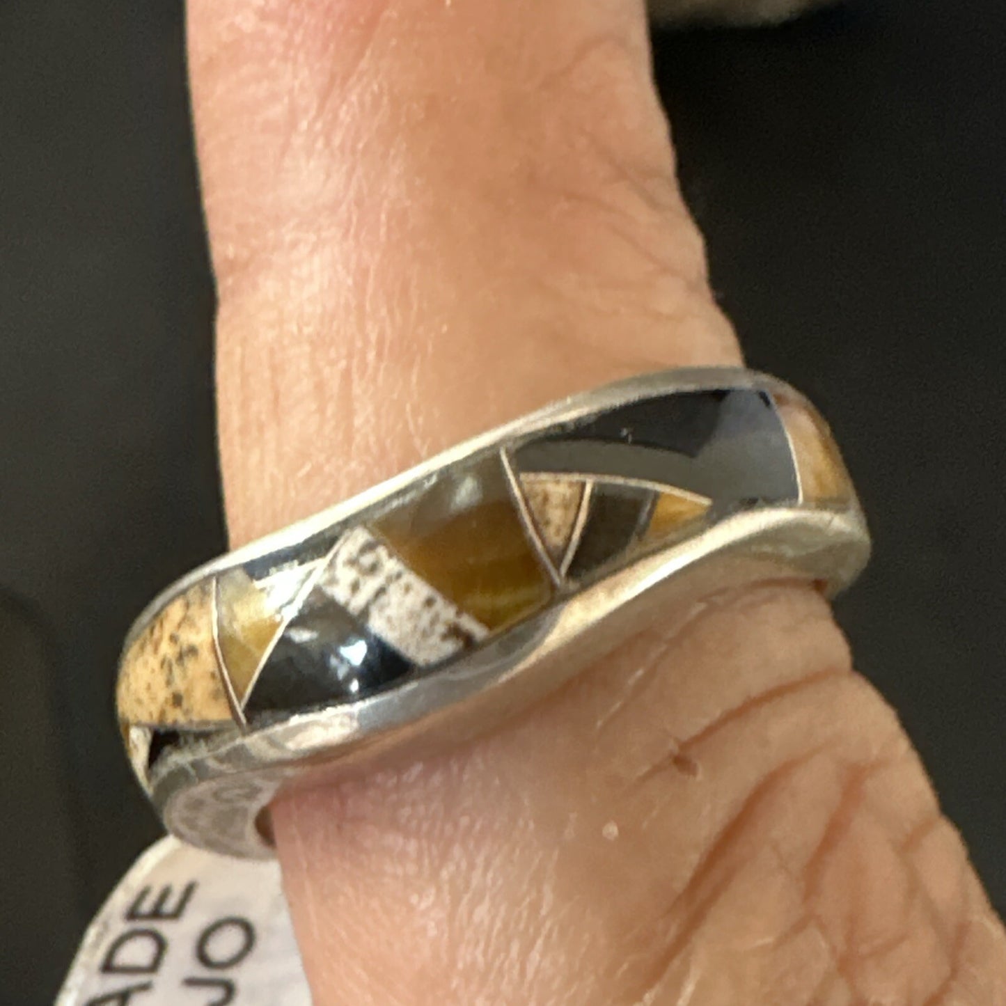 Navajo Black Onyx Tiger's Eye Inlay Sterling Ring Size 7 18699
