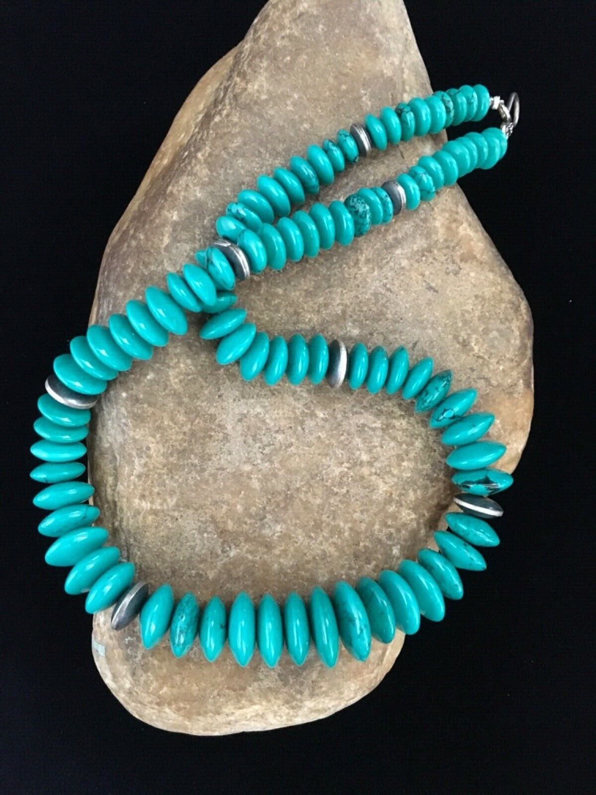 Navajo Teal Blue Turquoise Necklace Sterling Silver 18" Handmade 1730