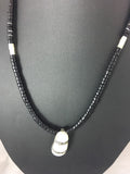 Mother of Pearl Pendant Onyx Heishi Navajo Bead Necklace 18" | Sterling Silver | Authentic Native American Handmade