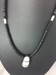 Mother of Pearl Pendant Onyx Heishi Navajo Bead Necklace 18" | Sterling Silver | Authentic Native American Handmade
