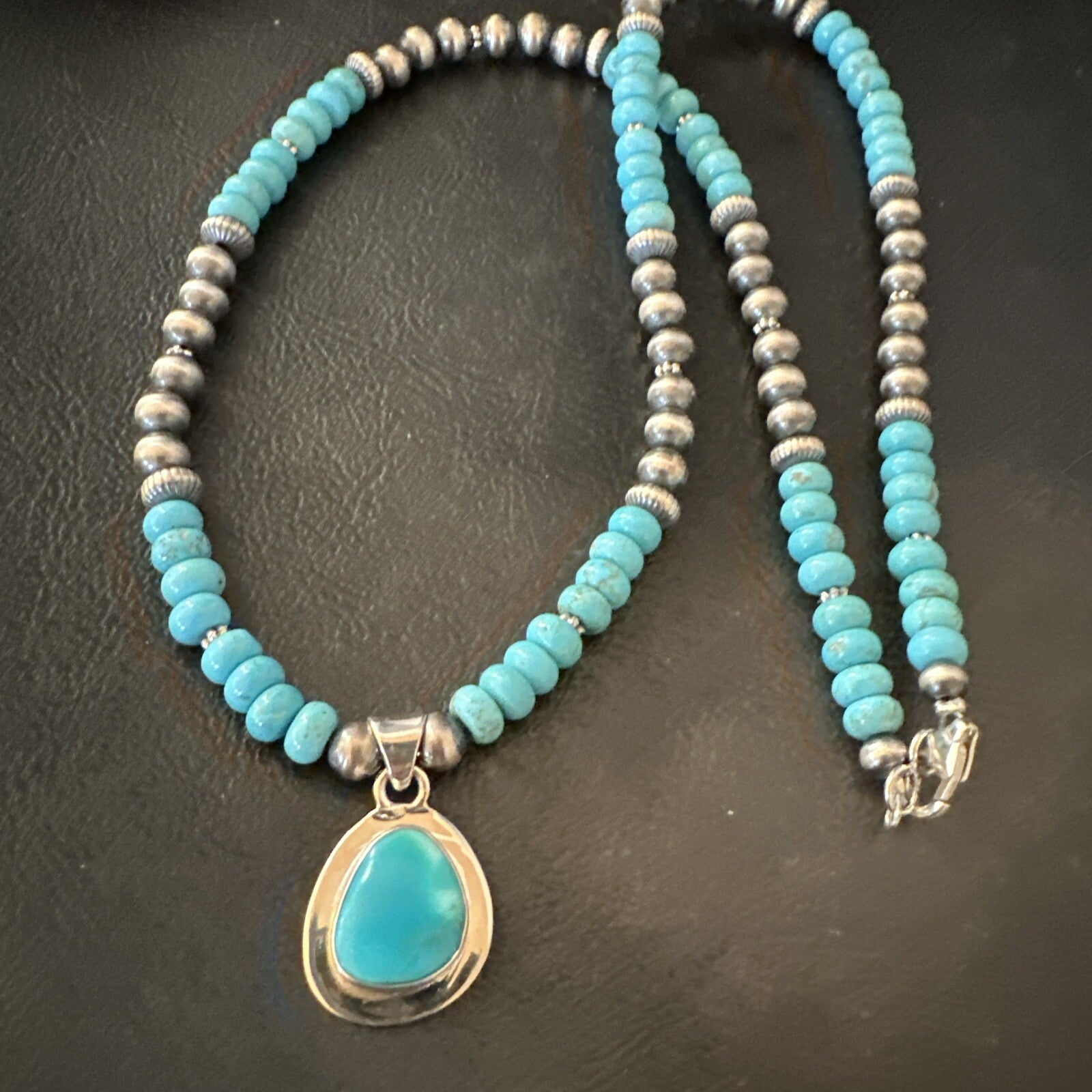 WoMens Blue Kingman Turquoise Pendant Navajo Sterling Silver Necklace 21" 18422