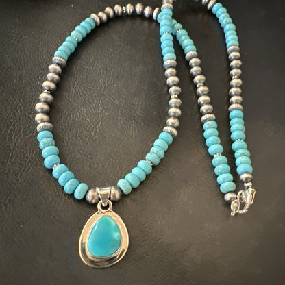WoMens Blue Kingman Turquoise Pendant Navajo Sterling Silver Necklace 21" 18422