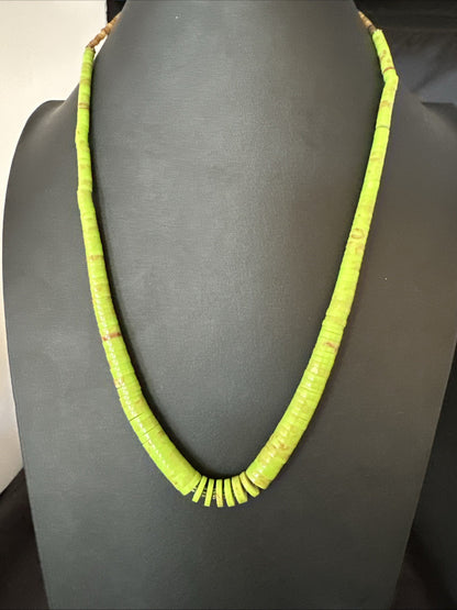 Green Gaspeite Stabilized Santo Domingo Sterling Silver Beads Necklace 24" 19456
