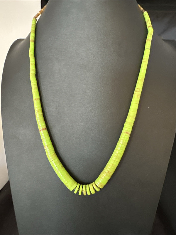 Green Gaspeite Stabilized Santo Domingo Beads Necklace 24" | Sterling Silver | Authentic Native American Handmade | 19456