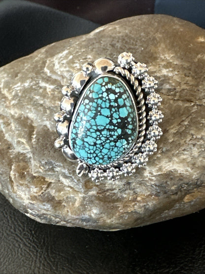 Navajo Sterling Silver Spiderweb Turquoise Ring Sz 8 19617