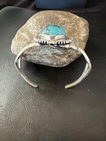 Yazzie Mens Blue Turquoise Navajo Sterling Silver Tufa Cast Cuff Bracelet 19693