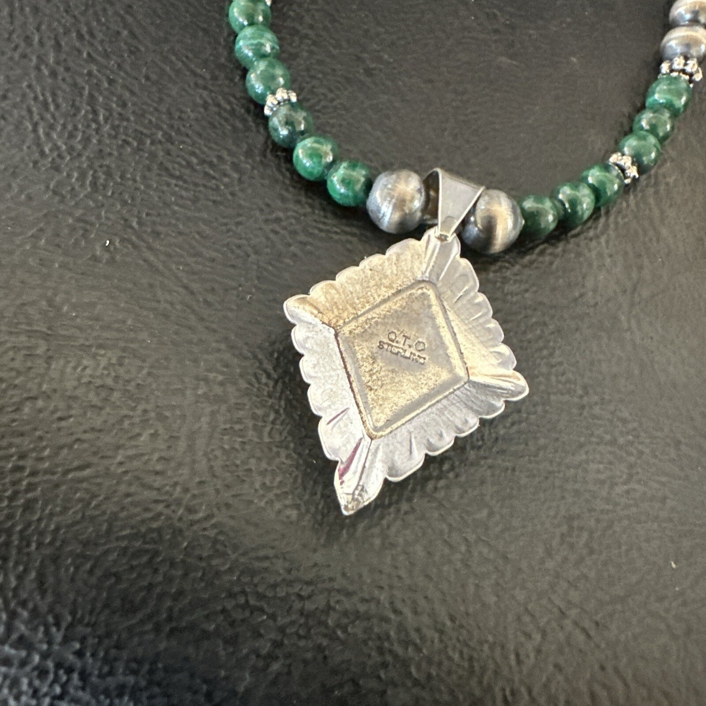 Womens Green Malachite Pendant Navajo Sterling Silver Necklace Earrings 18374