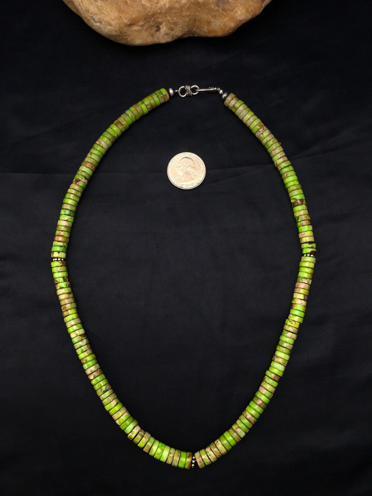 Native Green Gaspeite Stabilized Navajo Sterling Silver Necklace 20" 04337