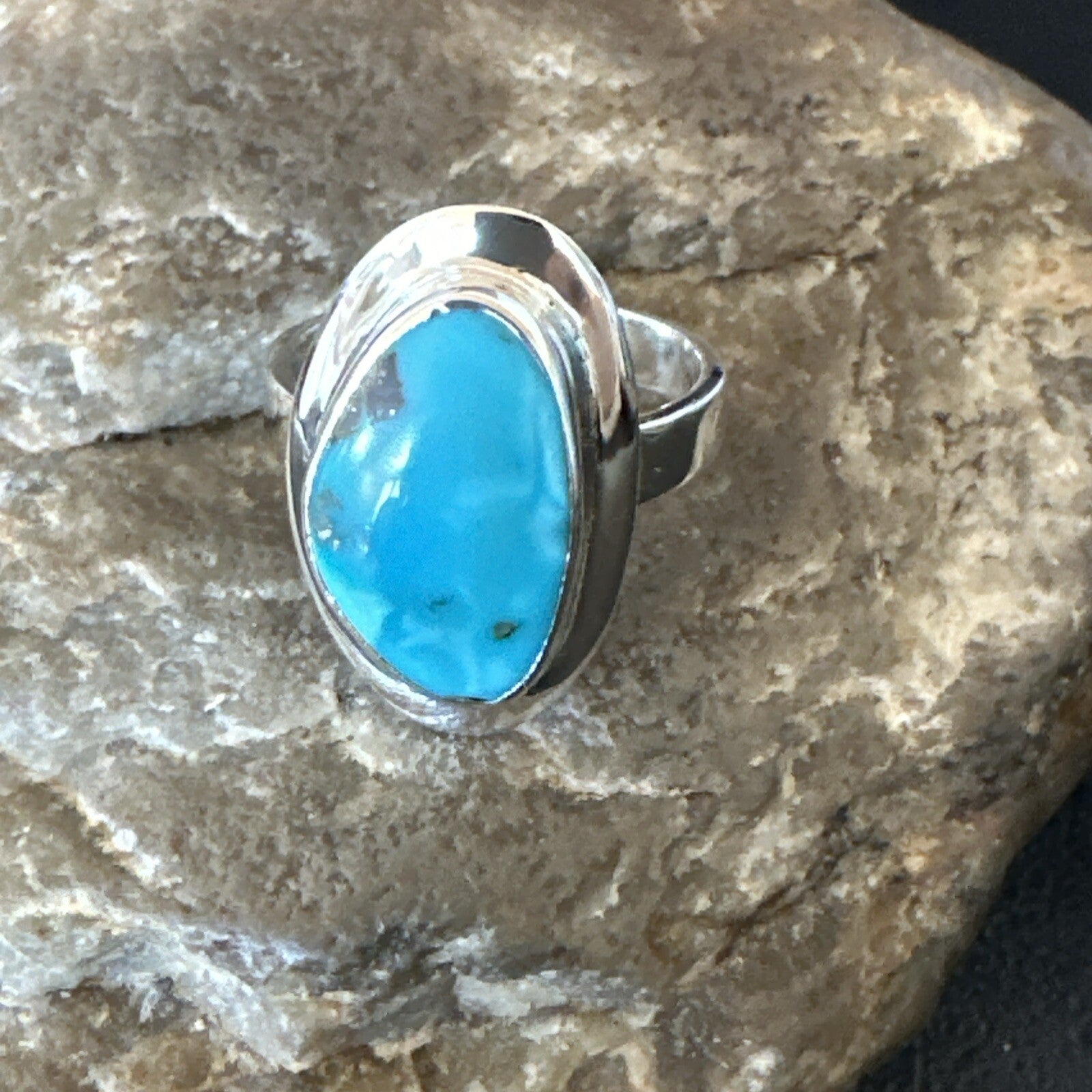 Southwestern Sterling Silver Blue Kingman Turquoise Ring Size 8 18521