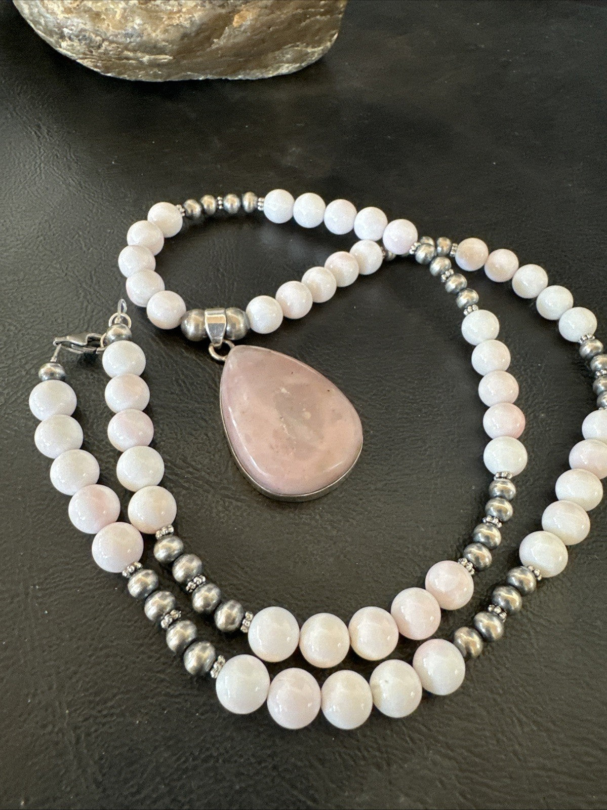 Southwestern Sterling Silver Pink Queen Conch Bead Necklace Pendant 20" 19583