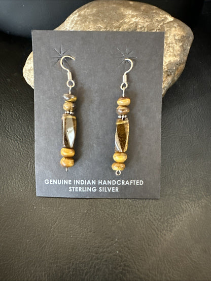 Brown Tigers Eye Southwestern Sterling Silver Earrings 18805