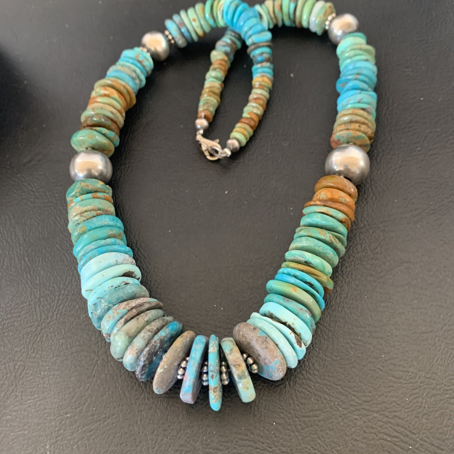 Blue Green Turquoise Navajo Sterling Silver Necklace 20" 11962