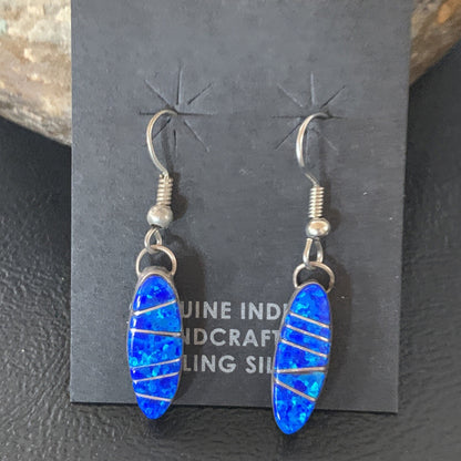 Womens Blue Opal Inlay Navajo Sterling Silver Dangle Earrings 12838