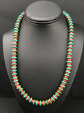 Men's Turquoise Coral Bead Navajo Necklace 22" | Sterling Silver | Authentic Native American Handmade | 3712