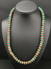 Men's Turquoise Coral Bead Navajo Necklace 22" | Sterling Silver | Authentic Native American Handmade | 3712
