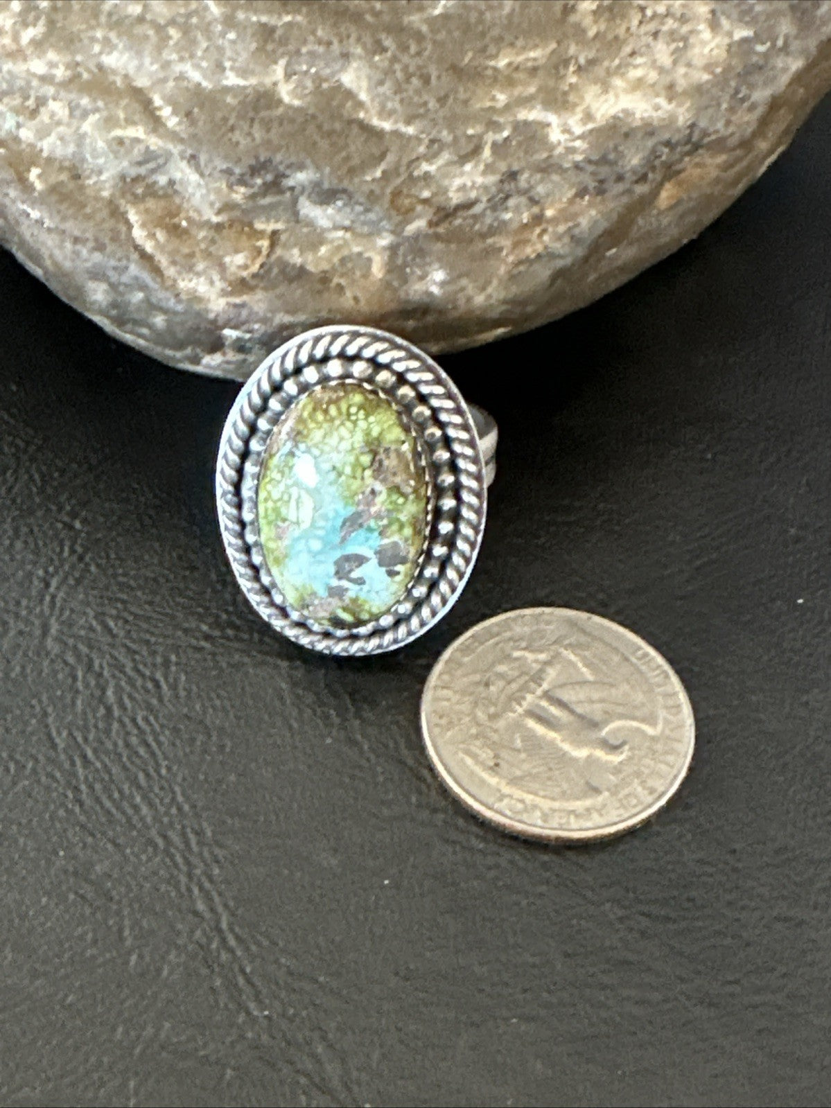 Navajo Sterling Silver Green Royston Turquoise Ring Size 9 19619