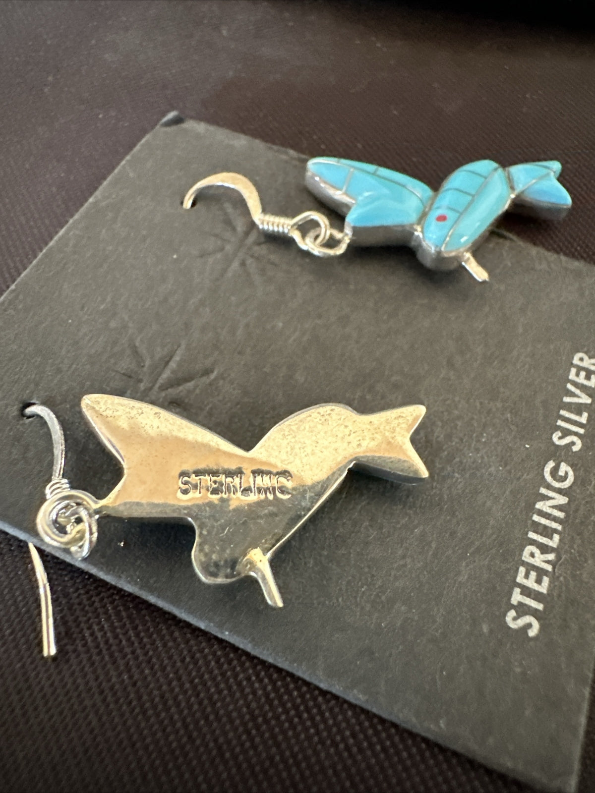 Blue Turquoise Navajo Sterling Silver Hummingbird Dangle Earrings 1424