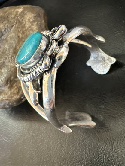 Yazzie Kingman Turquoise Navajo Sterling Silver Tufa Cast Cuff Bracelet 19691