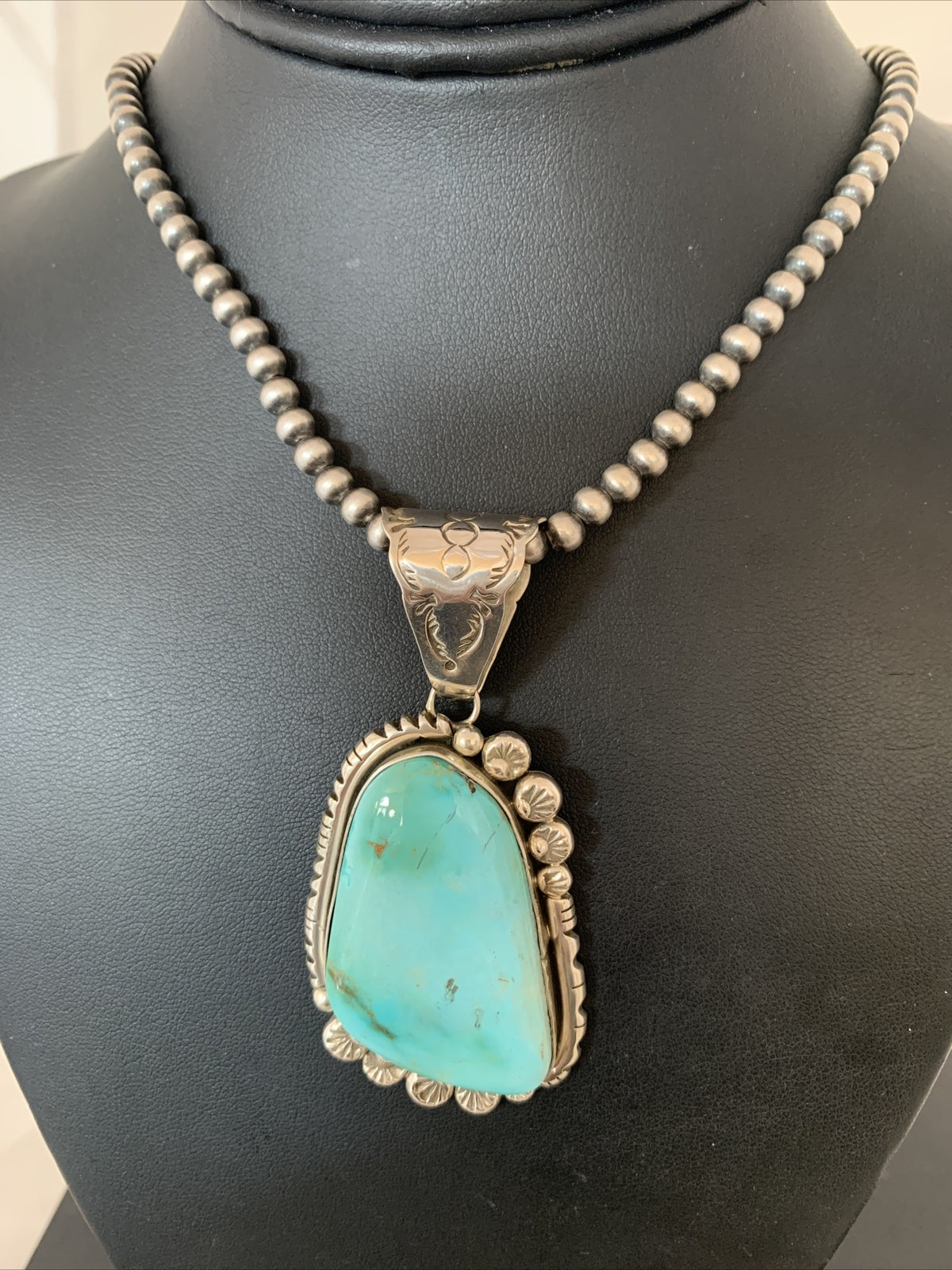 Mens Royston Turquoise Pendant Navajo Pearls Sterling Silver Necklace 02111N