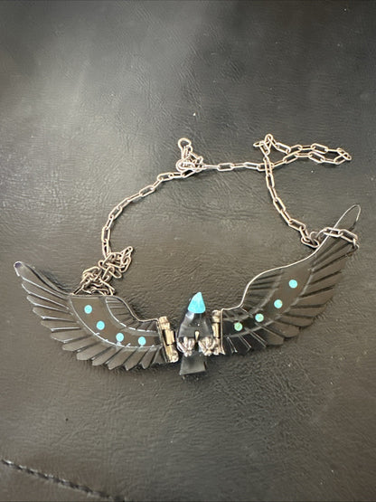 Navajo Flying Eagle 4.5"  Black Jet Turquoise Necklace F Tom 20” 19420