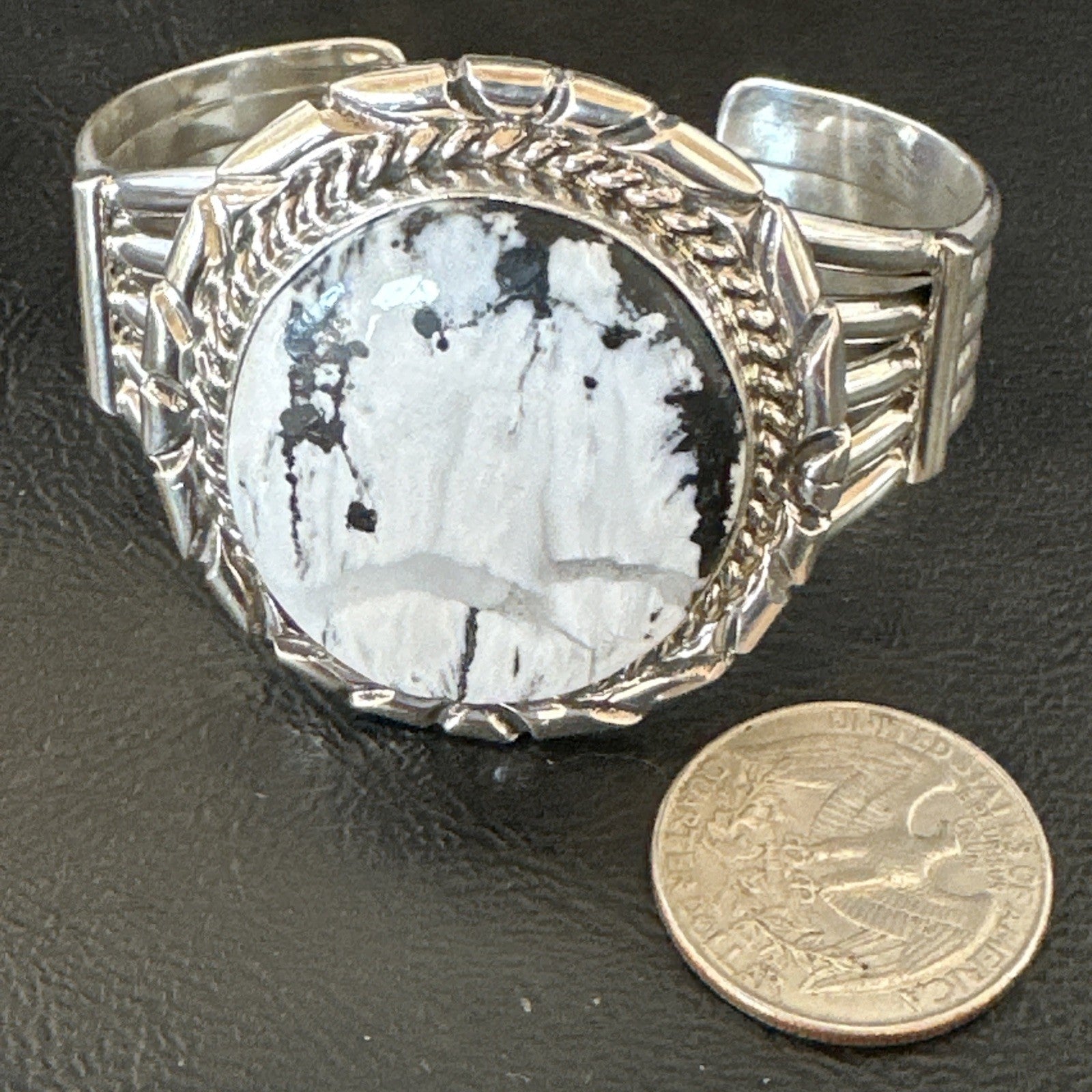 White Buffalo Turquoise Navajo Sterling Silver Cuff Bracelet 19279