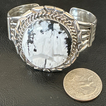White Buffalo Turquoise Navajo Sterling Silver Cuff Bracelet 19279