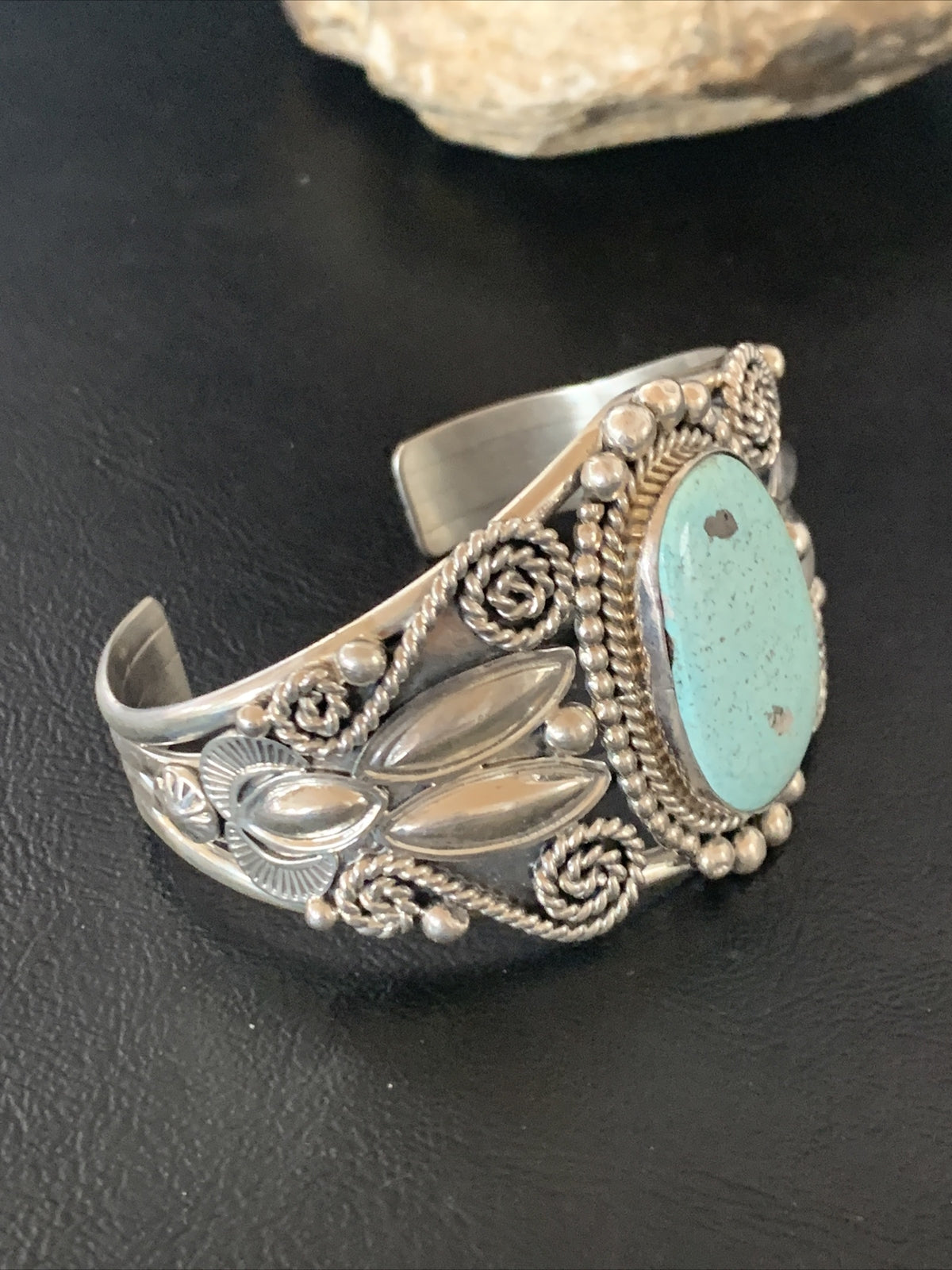Whitewater Turquoise Sterling Silver Navajo Cuff Bracelet 2088