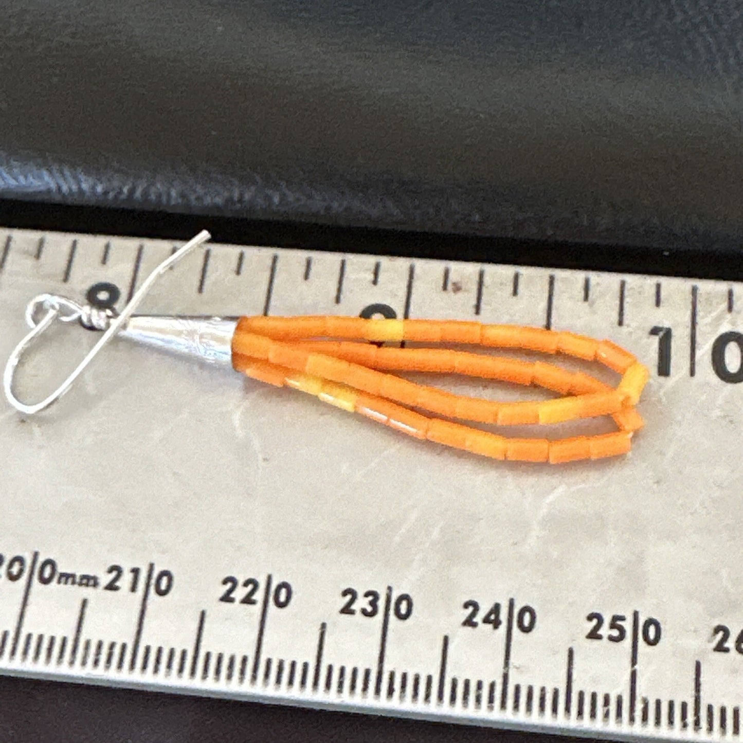 Orange Beads 2 Strands Heishi Liquid Sterling Silver Dangle Earrings 2" 18178