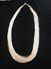 Liquid Silver Heishi 30 Strands Tube Beads 17"Necklace | Sterling Silver | Authentic Native American Handmade | 03698