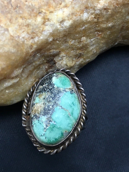 Native Blue Turquoise Navajo Sterling Silver Old Pawn Ring Sz 4.25 4408