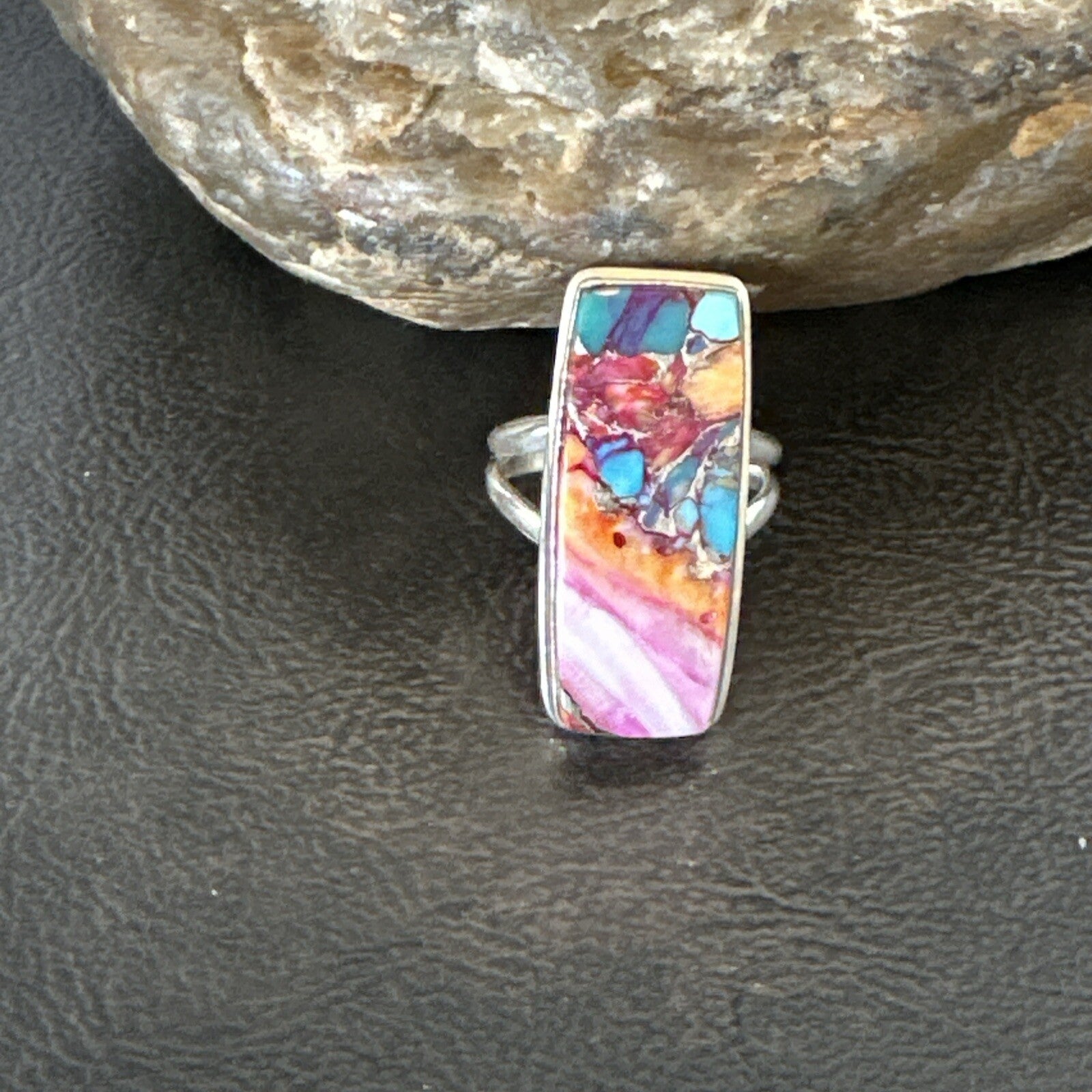 Blue Turquoise Spiny Oyster Navajo Sterling Silver Ring Size 7 18223