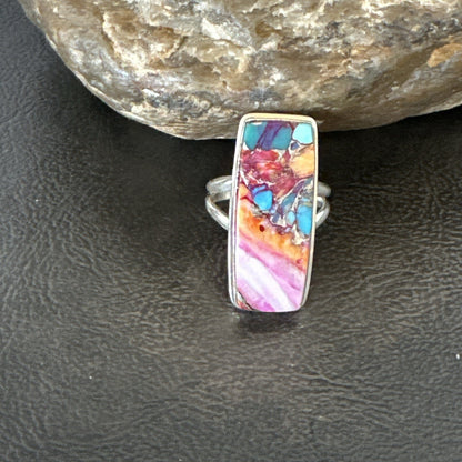 Blue Turquoise Spiny Oyster Navajo Sterling Silver Ring Size 7 18223