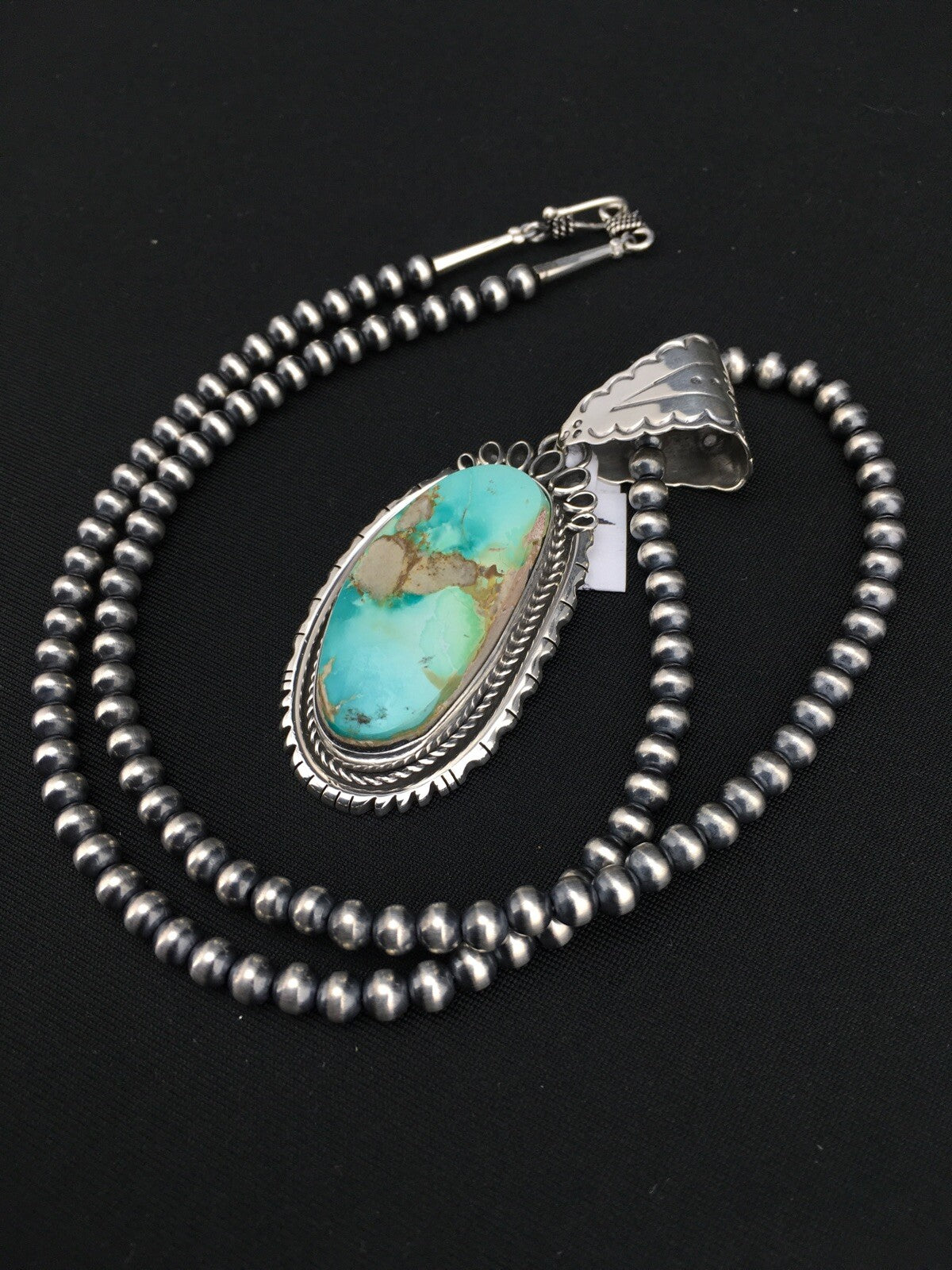 Royston Turquoise Pendant Navajo Pearls Sterling Silver Necklace 4820
