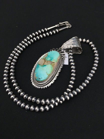 Royston Turquoise Pendant Navajo Pearls Sterling Silver Necklace 4820