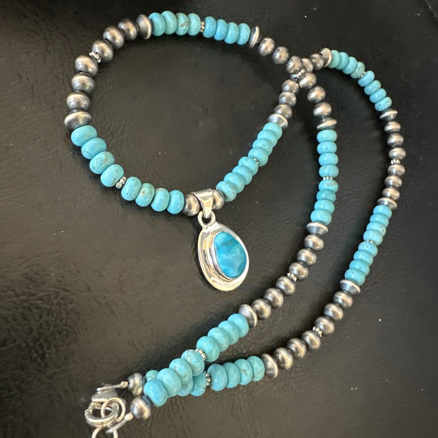 WoMens Blue Kingman Turquoise Pendant Navajo Sterling Silver Necklace 21" 18419