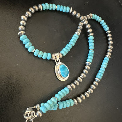 WoMens Blue Kingman Turquoise Pendant Navajo Sterling Silver Necklace 21" 18419