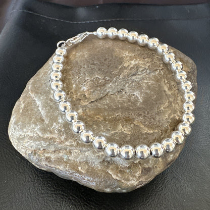 Shiny 6mm Beads 8” Sterling Silver Bracelet 90008