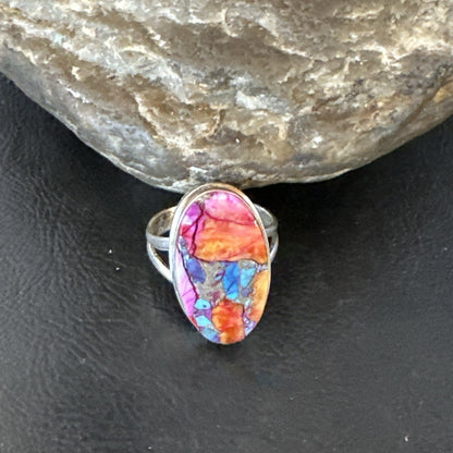 Blue Turquoise Spiny Oyster Southwestern Sterling Silver Ring Size 10 19057