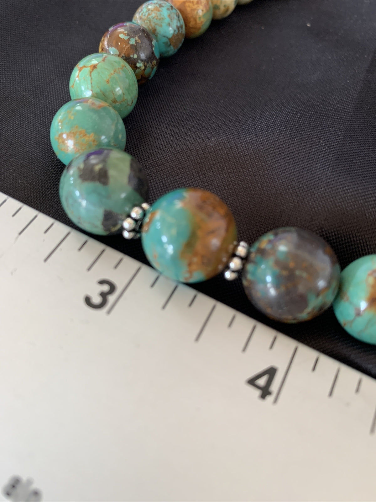 Green Turquoise Apple Coral Navajo Graduated Sterling SIlver Necklace 18" 13207N