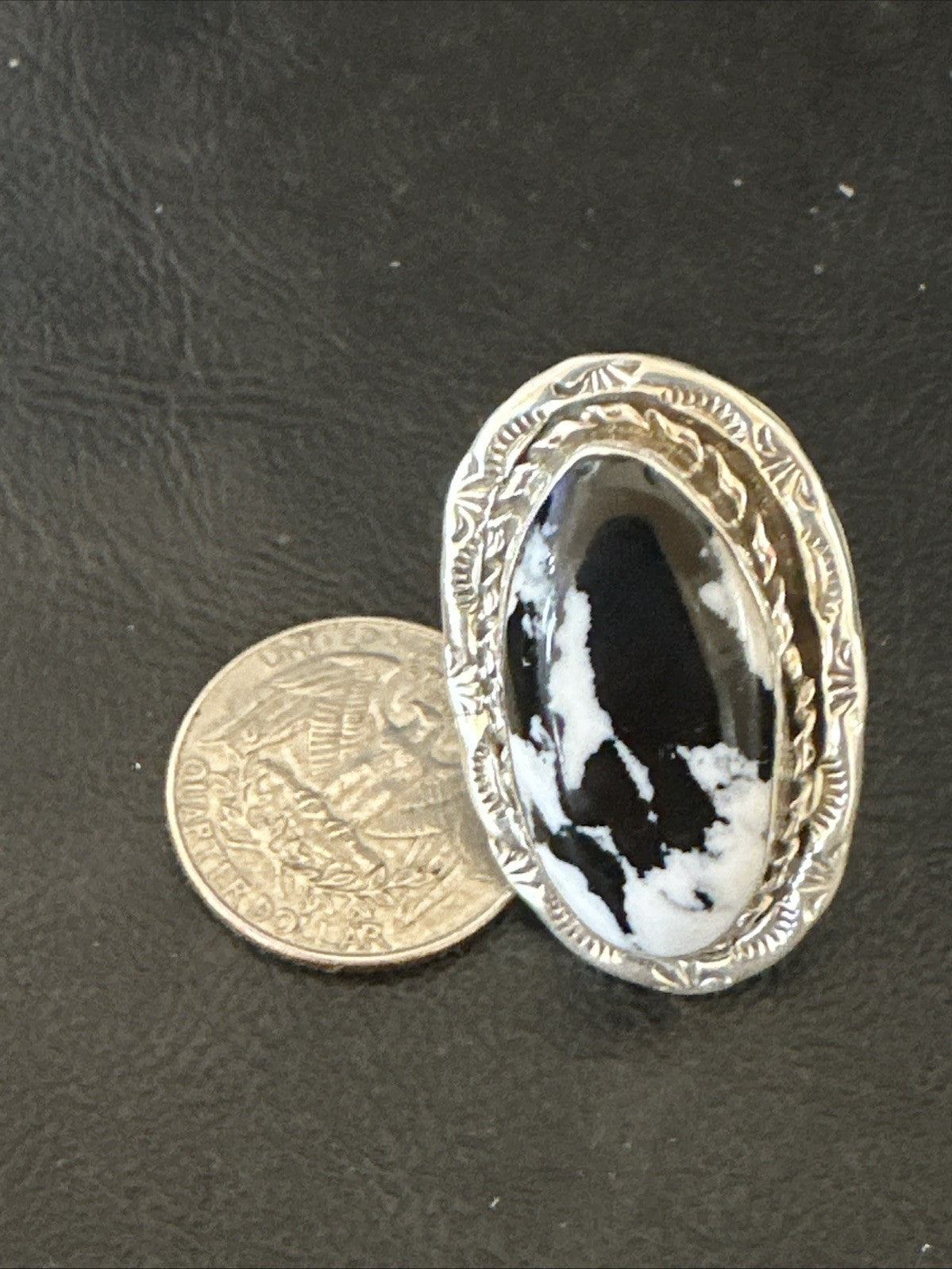 Black White Buffalo Turquoise Navajo Sterling Silver Ring Size 11 19810