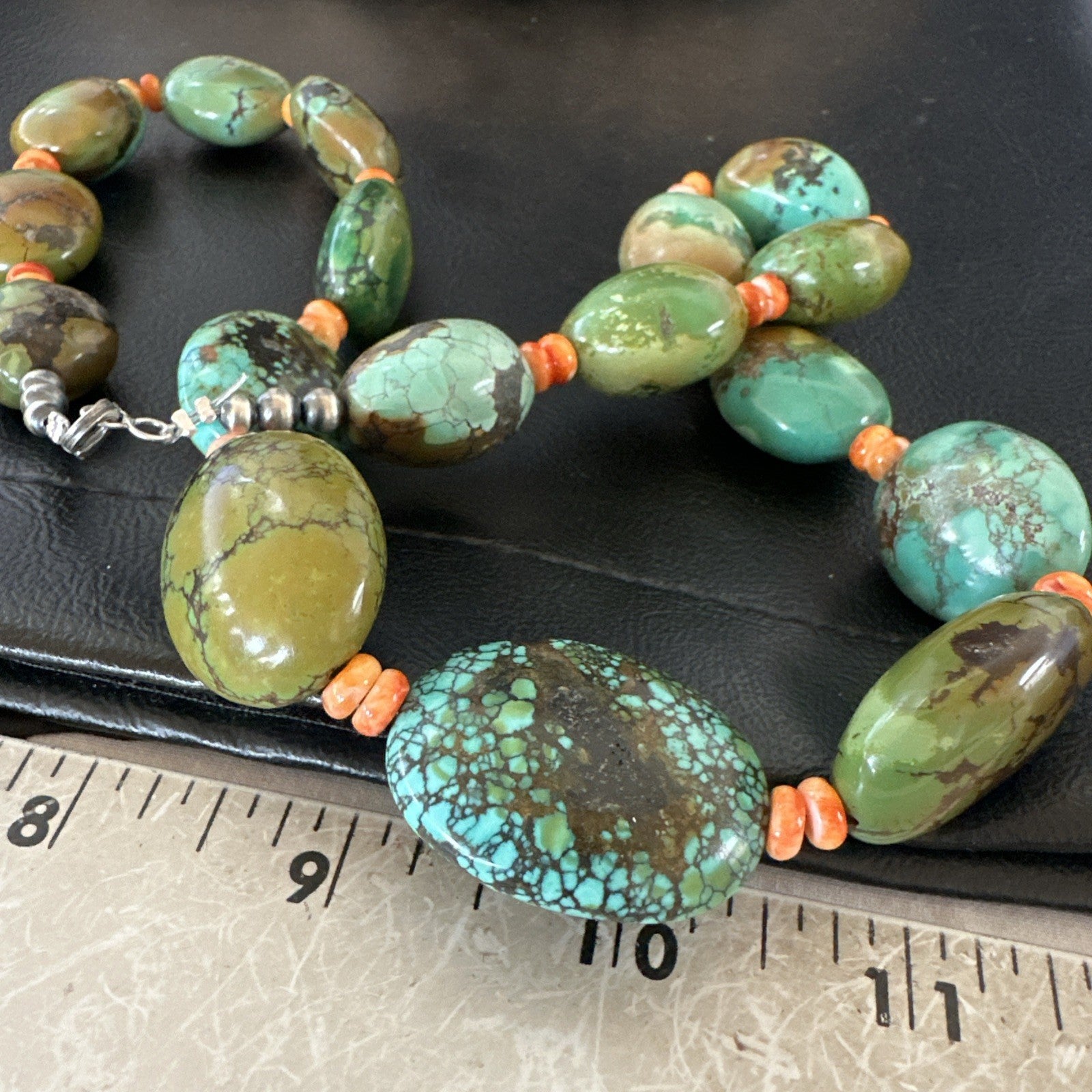 Blue Green Turquoise Spiny Chunky Navajo Sterling Silver Necklace 22” 19253