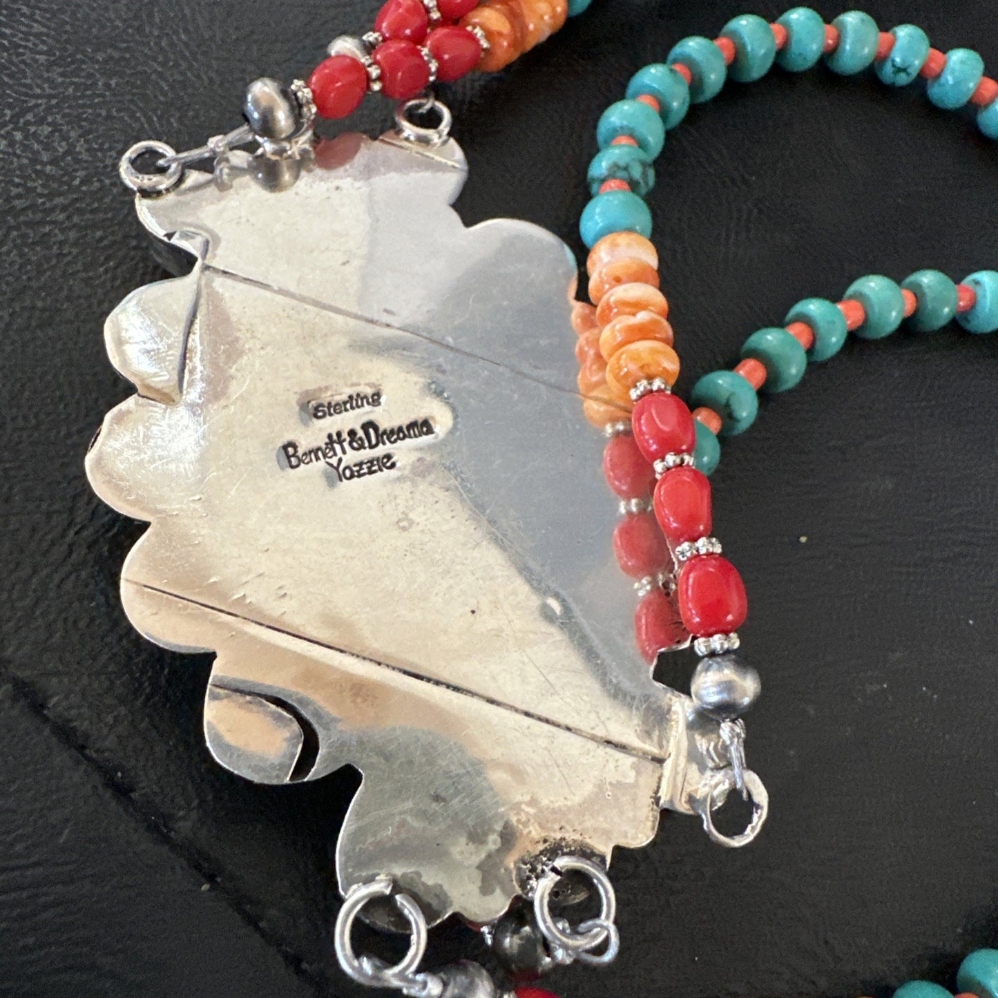 XL Statement Green Turquoise Spiny Navajo 3S Sterling Silver Necklace 34” 19676
