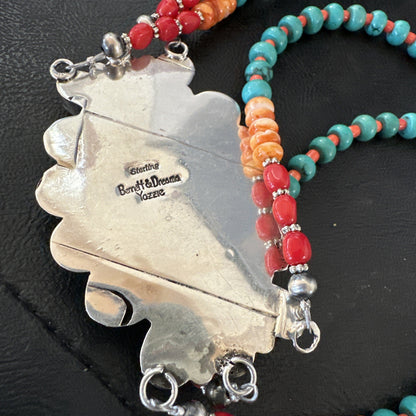 XL Statement Green Turquoise Spiny Navajo 3S Sterling Silver Necklace 34” 19676
