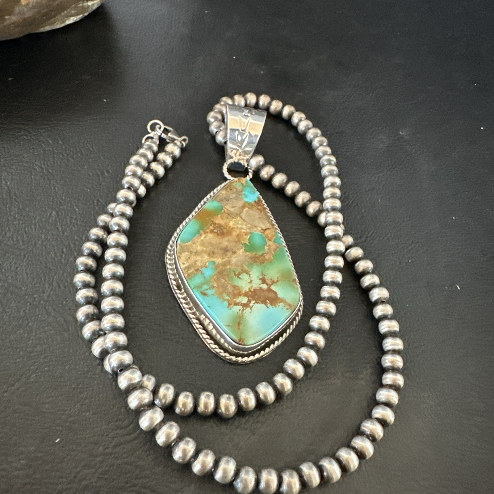 Mens Women Navajo Sterling Silver Green Royston Turquoise Necklace Pendant 18050