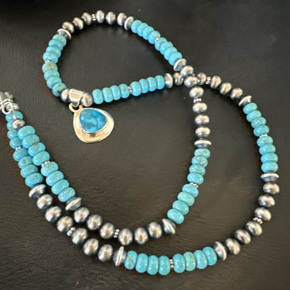 WoMens Blue Kingman Turquoise Pendant Navajo Sterling Silver Necklace 21" 17978
